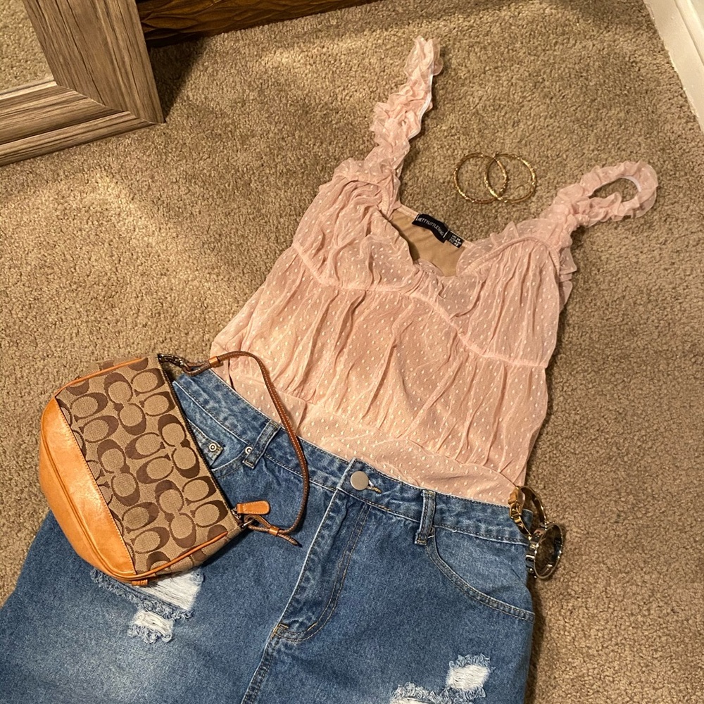 Blush Dobby Mesh Frill Bodysuit 🩱